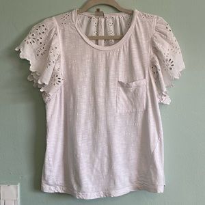 Anthropologie Seen Kept Worn White Eyelet Lace Blouse Top Size M